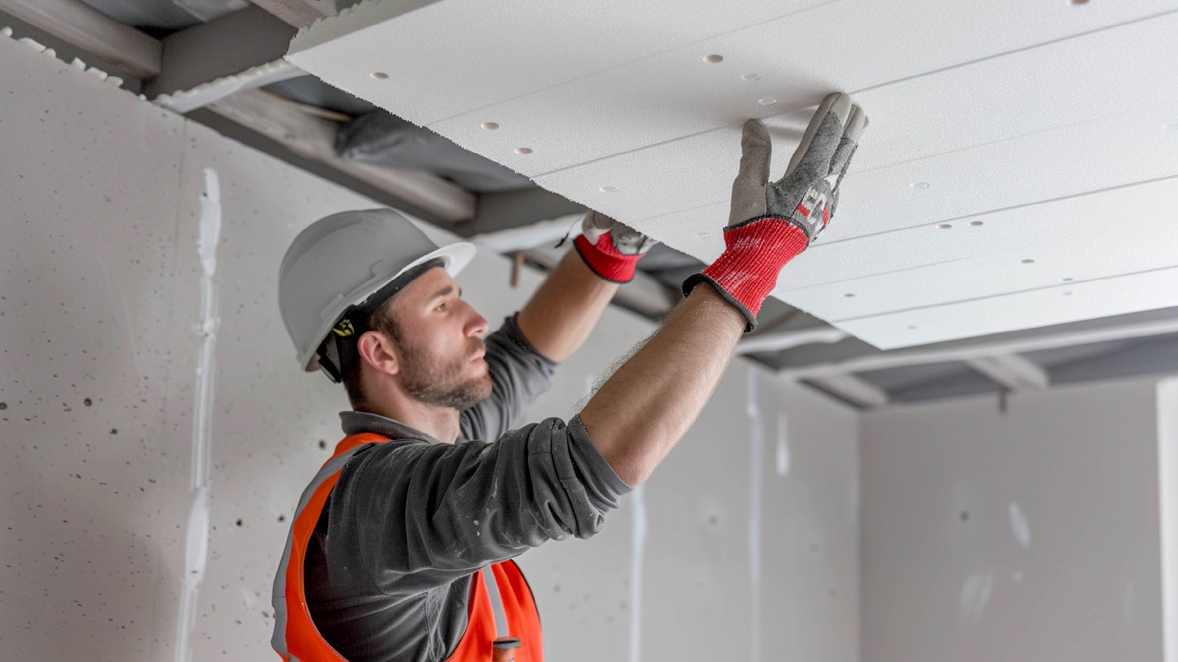 Kellersanierung: Handwerker dämmt Kellerdecke